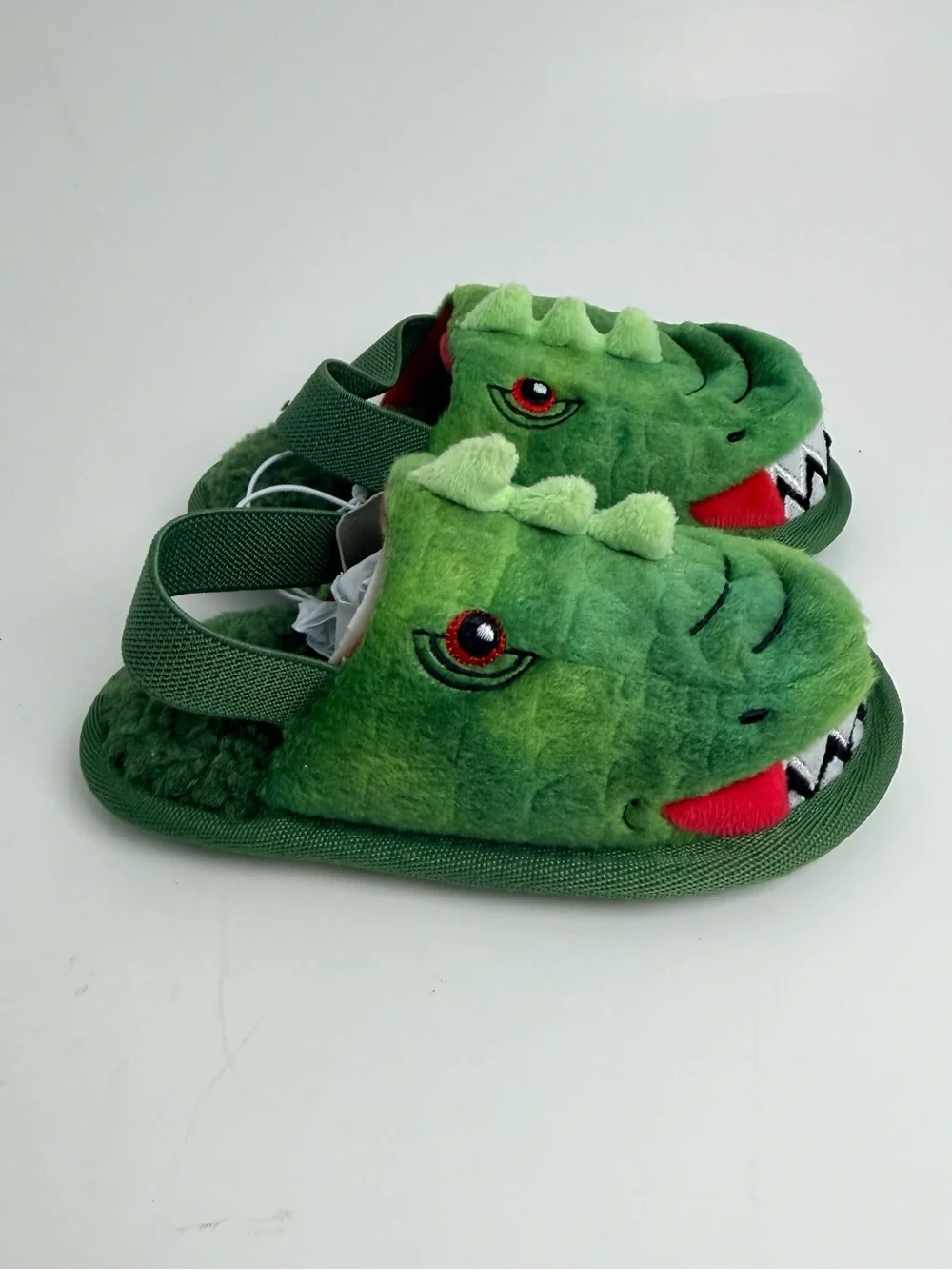 Cat & Jack Green Plush Dinosaur Kids Slippers